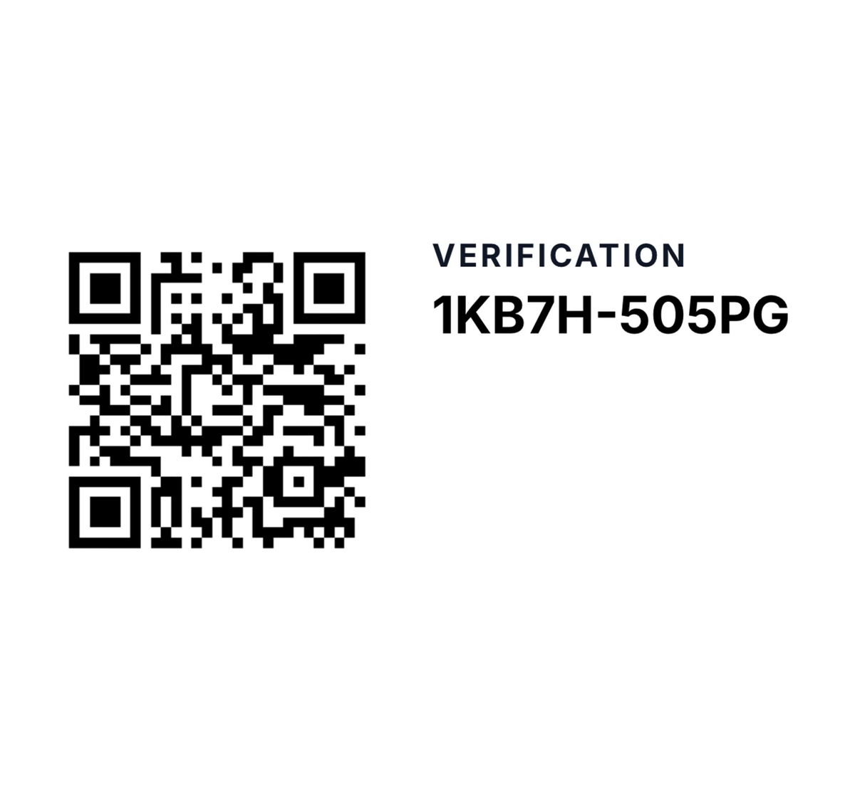 A report’s verification box: a QR code beside the code 1KB7H-505PG.